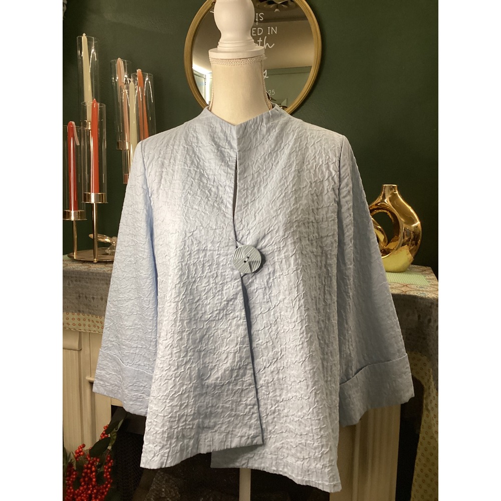 IC Collection Light Blue Crinkle Textured Button Front Jacket Style‎ 4379J Large
